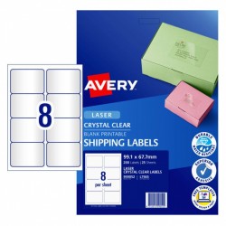 Avery Crystal Clear Shipping Labels - 99.1 x 67.7 mm 8UP - 200 Labels - 25 Sheets