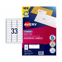 Avery Quick Peel Address Labels with Sure Feed - 64 x 24.3 mm 33UP - 3300 Labels - 100 Sheets