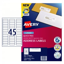 Avery Quick Peel Address Labels with Sure Feed - 58 x 17.8 mm 45UP - 4500 Labels - 100 Sheets