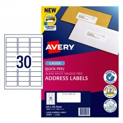 Avery Quick Peel Address Labels with Sure Feed - 64 x 26.7 mm 30UP - 3000 Labels - 100 Sheets