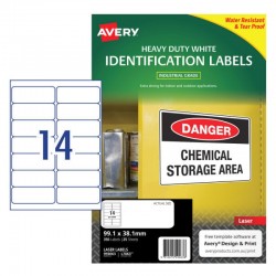 Avery White Heavy Duty Labels - 99.1 x 38.1 mm 14UP - 350 Labels - 25 Sheets