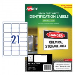 Avery White Heavy Duty Labels - 63.5 x 38.1 mm 21UP - 525 Labels - 25 Sheets