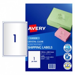 Avery Crystal Clear Shipping Labels - 199.6 x 289.1 mm 1UP - 25 Labels - 25 Sheets