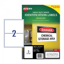 Avery White Heavy Duty Labels - 199.6 x 143.5 mm 2UP - 50 Labels - 25 Sheets