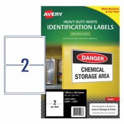 Avery White Heavy Duty Labels - 199.6 x 143.5 mm 2UP - 50 Labels - 25 Sheets