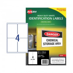 Avery White Heavy Duty Labels - 99.1 x 139 mm 4UP - 100 Labels - 25 Sheets
