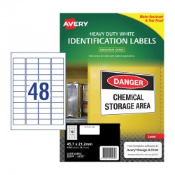 Avery White Heavy Duty Labels - 45.7 x 21.2 mm 48UP - 1200 Labels - 25 Sheets