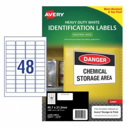 Avery White Heavy Duty Labels - 45.7 x 21.2 mm 48UP - 1200 Labels - 25 Sheets