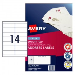 Avery Address Labels with Smooth Feed - 99.1 x 38.1 mm 14UP - 3500 Labels - 250 Sheets
