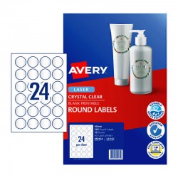 Avery Crystal Clear Round Multi-purpose Labels - 40 mm - 240 Labels - 10 Sheets