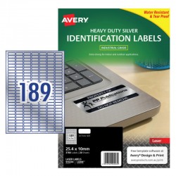 Avery Silver Heavy Duty Labels - 25.4 x 10 mm 189UP - 3780 Labels - 20 Sheets