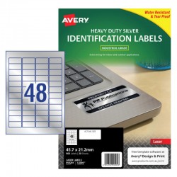 Avery Silver Heavy Duty Labels - 45.7 x 21.2 mm 48UP - 960 Labels - 20 Sheets