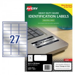 Avery Silver Heavy Duty Labels - 63.5 x 29.6 mm 27UP - 540 Labels - 20 Sheets