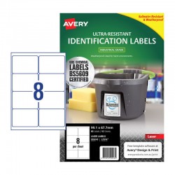 Avery Ultra-Resistant Chemical Grade Labels - 99.1 x 67.7 mm 8UP - 80 Labels - 10 Sheets