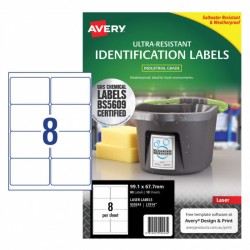 Avery Ultra-Resistant Chemical Grade Labels - 99.1 x 67.7 mm 8UP - 80 Labels - 10 Sheets