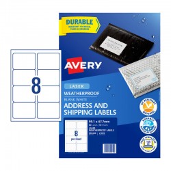 Avery Waterproof Shipping Labels - 99.1 x 67.7 mm 8UP - 80 Labels - 10 Sheets