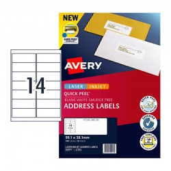 Avery Quick Peel Address Labels with Sure Feed - 99.1 x 38.1 mm 14UP - 140 Labels - 10 Sheets
