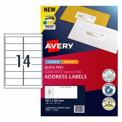 Avery Quick Peel Address Labels with Sure Feed - 99.1 x 38.1 mm 14UP - 140 Labels - 10 Sheets