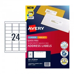 Avery Quick Peel Address Labels with Sure Feed - 64 x 33.8 mm 24UP - 240 Labels - 10 Sheets