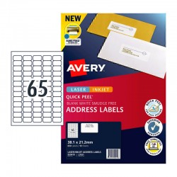 Avery Quick Peel Address Labels with Sure Feed - 38.1 x 21.2 mm 65UP - 650 Labels - 10 Sheets