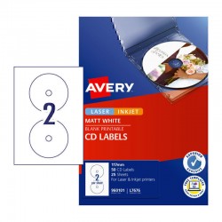 Avery White CD Labels - 117 mm - 50 Labels - 25 Sheets