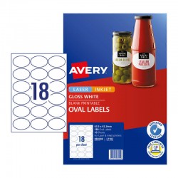 Avery Glossy Oval Labels - 63.5 x 42.3 mm 18UP - 180 Labels - 10 Sheets