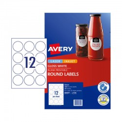 Avery Glossy Round Labels - 60 mm 12UP - 120 Labels - 10 Sheets