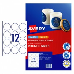 Avery Matt Round Labels - 60 mm 12UP - 120 Labels - 10 Sheets