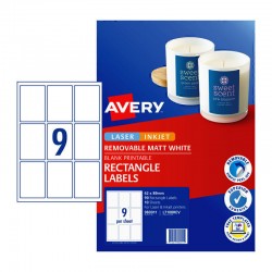 Avery Matt Rectangle Labels - 62 x 89 mm 9UP - 90 Labels - 10 Sheets
