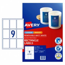 Avery Matt Rectangle Labels - 62 x 89 mm 9UP - 90 Labels - 10 Sheets