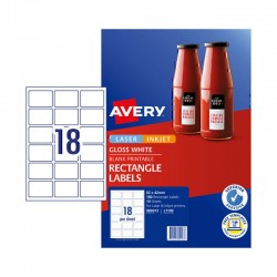 Avery Glossy Rectangle Labels - 62 x 42 mm 18UP - 180 Labels - 10 Sheets