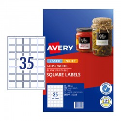 Avery Glossy Square Labels - 35 x 35 mm 35UP - 350 Labels - 10 Sheets