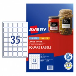 Avery Glossy Square Labels - 35 x 35 mm 35UP - 350 Labels - 10 Sheets