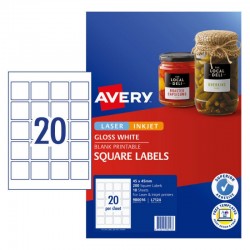 Avery Glossy Square Labels - 45 x 45 mm 20UP - 200 Labels - 10 Sheets