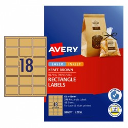 Avery Kraft Brown Rectangle Labels - 62 x 42 mm 18UP - 270 Labels - 15 Sheets
