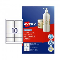 Avery Crystal Clear Rectangle Labels - 96 x 50.8 mm 10UP - 100 Labels - 10 Sheets