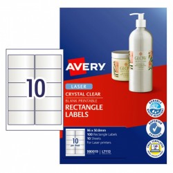 Avery Crystal Clear Rectangle Labels - 96 x 50.8 mm 10UP - 100 Labels - 10 Sheets
