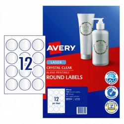 Avery Crystal Clear Round Labels - 60 mm 12UP - 120 Labels - 10 Sheets