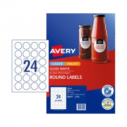 Avery Glossy Round Labels - 40 mm - 240 Labels - 10 Sheets