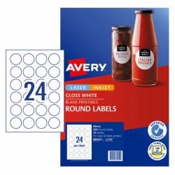 Avery Glossy Round Labels - 40 mm - 240 Labels - 10 Sheets