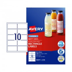 Avery Durable Rectangle Labels - 51 x 96 mm 10UP - 100 Labels - 10 Sheets