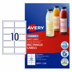 Avery Durable Rectangle Labels - 51 x 96 mm 10UP - 100 Labels - 10 Sheets