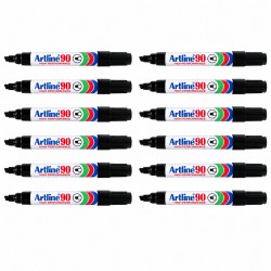 Artline 90 Permanent Marker 5mm Chisel Tip Black - Box of 12