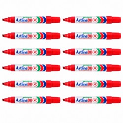 Artline 90 Permanent Marker 5mm Chisel Tip Red - Box of 12