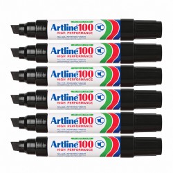 Artline 100 Permanent Marker 12mm Chisel Tip Black - Box of 6