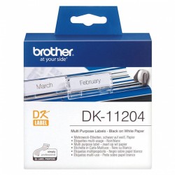 Brother DK-11204 Black on White Die-Cut Multi Purpose / Return Address Label Roll - 17mm x 54mm, 400 Labels