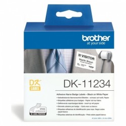 Brother DK-11234 Black on White Adhesive Name Badge Label Roll - 60mm x 86mm, 260 Labels