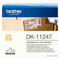 Brother DK-11247 Black on White Large Shipping Permanent Adhesive Label Roll - 103mm x 164mm, 200 per Roll