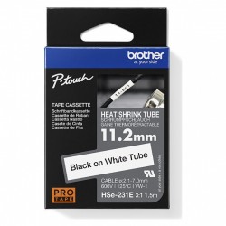 Brother HSe-231E Black on White Heat Shrink Tube Label Tape - 11.2mm x 1.5m