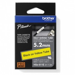 Brother HSe-611E Black on Yellow Label Tape